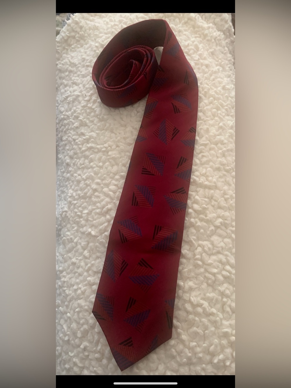 Yves Saint Laurent Deep Red Tie with Navy Geometric Accents
